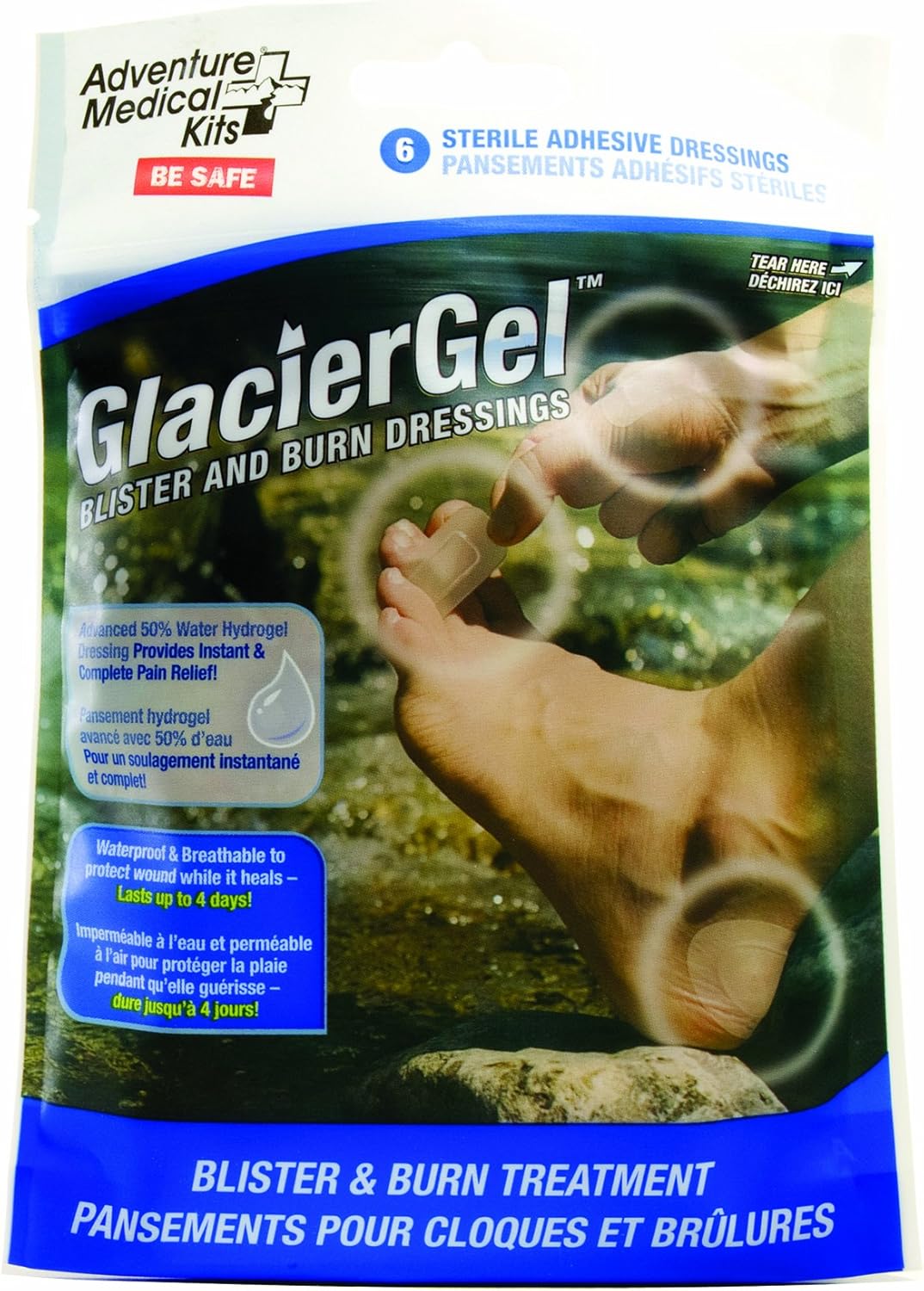 Adventure Medical Kits Glacier Gel Blister and Burn Dressing Foot Care 3 Lge Oval & 3 Med Rectangular Dressings Waterproof Breathable Instant Pain Relief Easy Application Super Thin Lasts 3-4 Days