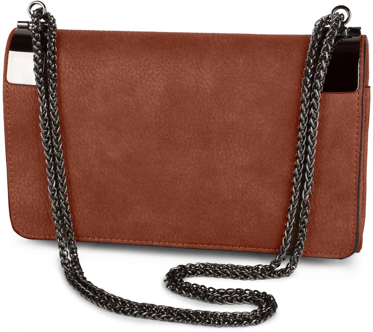 styleBREAKER clutch, evening bag with metal clasp and plain coil chain, vintage design, ladies 02012046, Colour:Red Brown