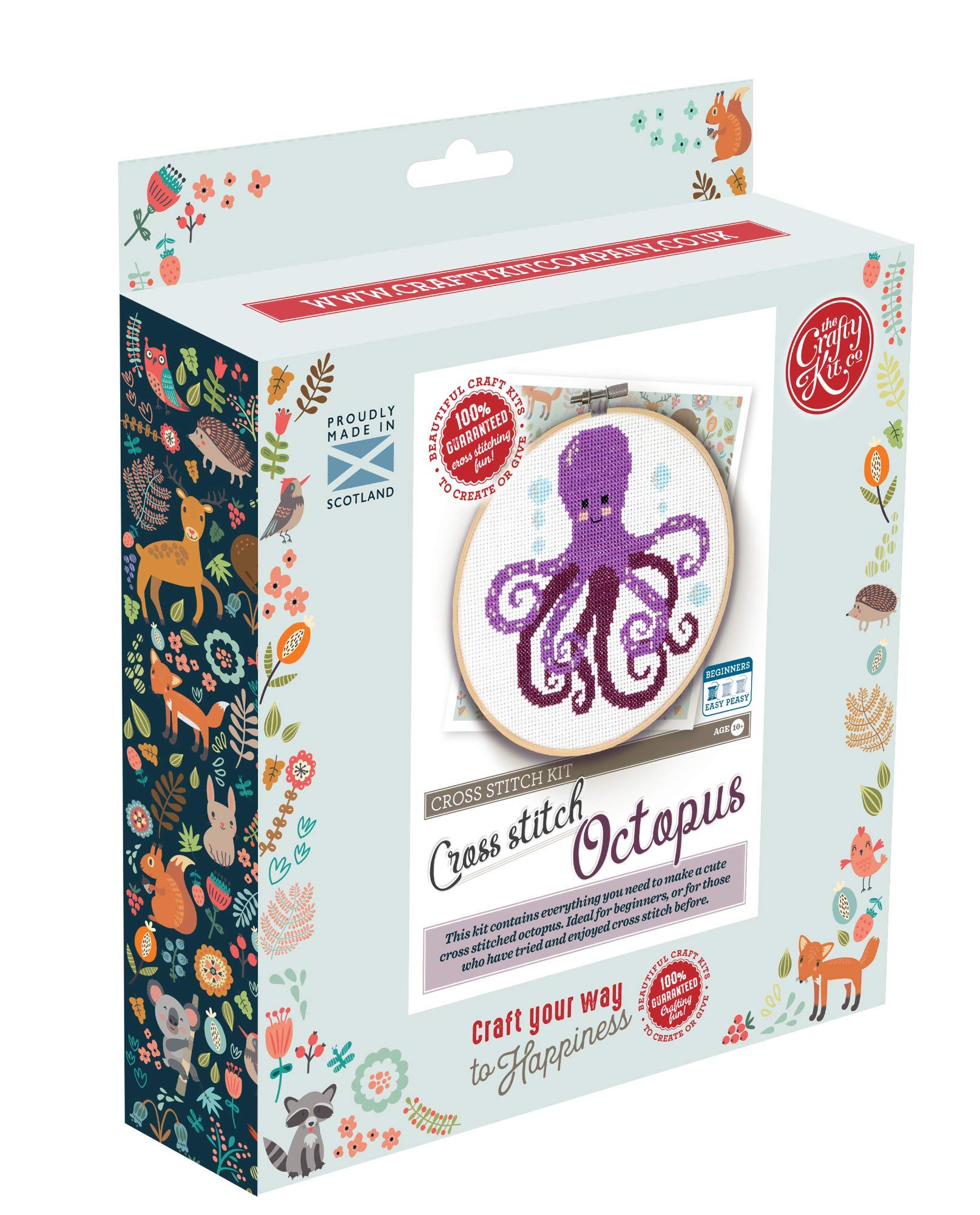The Crafty Kit Company Purple Octopus DIY Cross Stitch Craft Kit for Birthdays and The Holidays Perfect for Kids and Adults - Made in The UK