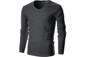 GIVON Mens V-Neck T-Shirt Slim Fit Long Sleeve Lightweight Basic Tee Top
