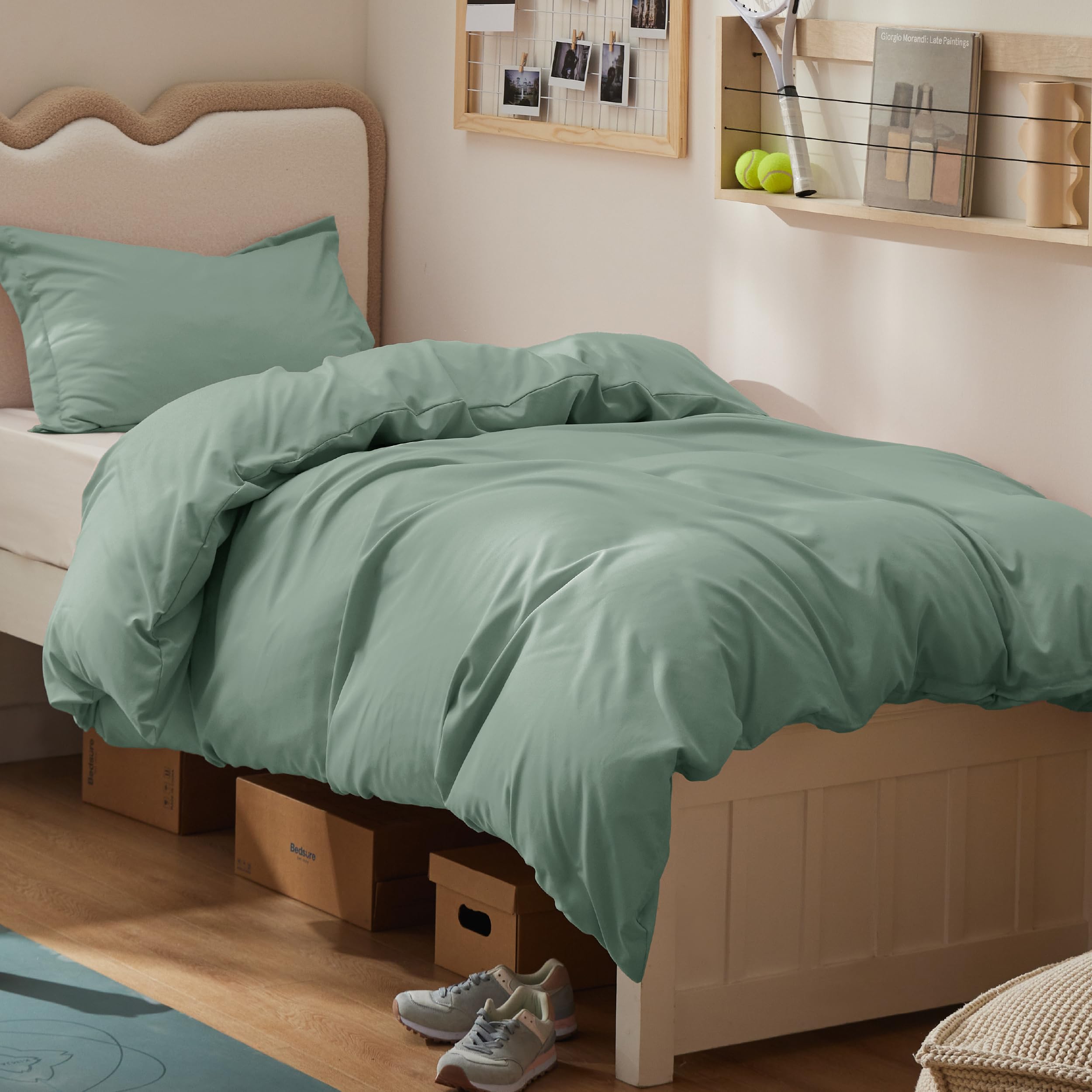 Photo 1 of Bedsure Duvet Cover Twin/Twin XL Size - Soft Double Brushed Bedding Set for Kids & Adults, Zipper Closure, 2 Pieces, Includes 1 Duvet Cover (68"x90") & 1 Pillow Sham, NO Comforter, Sage Green