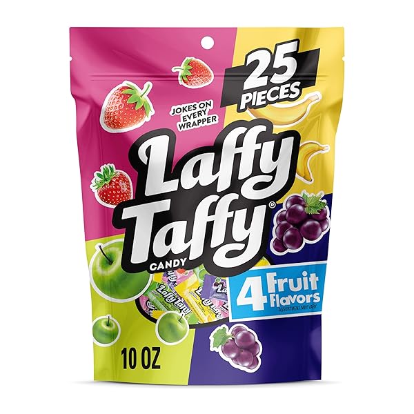 LAFFY TAFFY ASSORTED, MINI BARS, STAND UP BAG, CHEWY CANDY IN A VARIETY OF FRUITY FLAVORS, 10 OZ