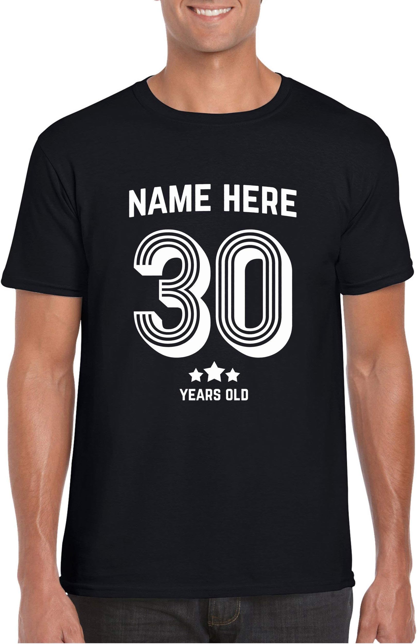 30th Birthday T Shirt for Men - Add Name - Age 30 Personalised Gift for Males - Football Number Style T-Shirt