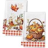 TIRYWT Fall Pumpkin Kitchen Towel – 2 Pcs Seasonal Dish Towel, 16 x 24 Inches, Thanksgiving Maple Leaves Hand Towels for Home, Bathroom, or Holiday Decor – D04