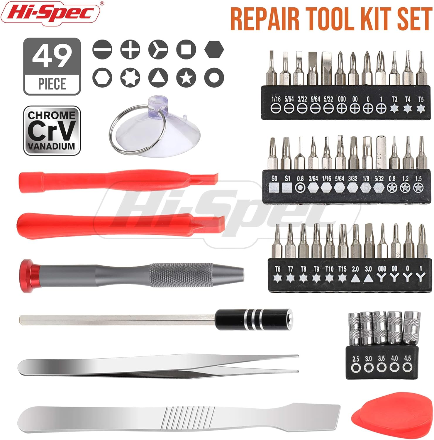Hi-Spec 49 Piece Repair & Opening Tool Kit Set With Precision Screw Driver Bits For Android Mobile Cell Phones, iPhones, Macbooks, Laptops, Notebooks, Video Game Consoles & Electronic Gadgets: Home Improvement