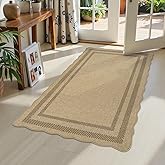 LIVEBOX Scalloped Easy Jute 3x5 Outdoor Rug, Washable Non-Slip Geometri Tan Rugs for Entryway, Indoor Outdoor Farmhouse Rug Morden Carpet Door Mat Area Rug for Bedroom Living Room Kitchen