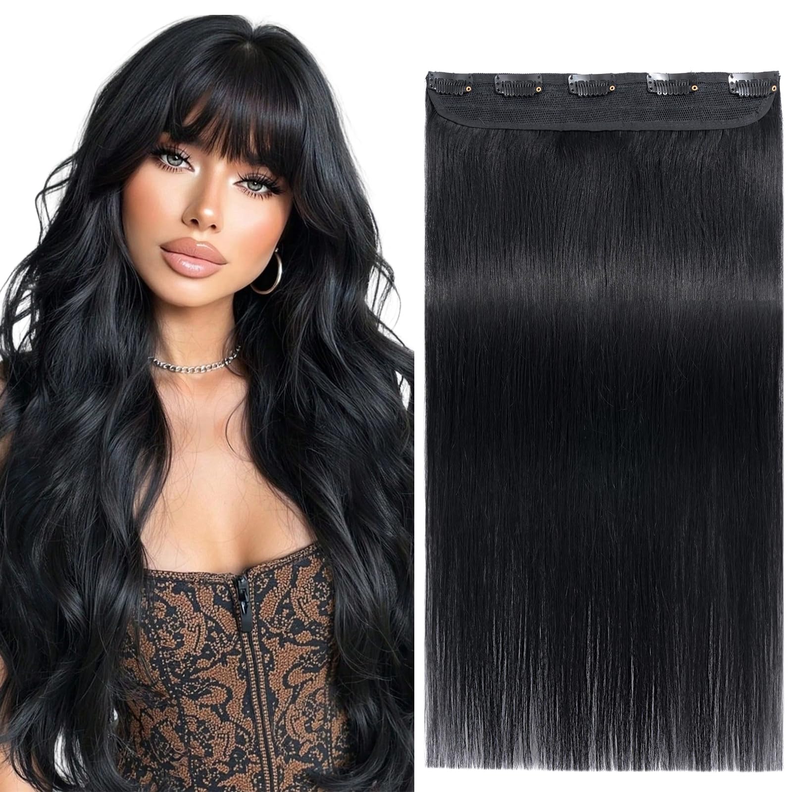 S-noilite Clip in Hair Extensions Human Hair Jet Black - One Piece Hair Extensions Clip in Real Hair 12 Inch (40 g)