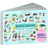 Animals Habitat 500+ Kids Sticker Book by Cupkin Toddler Airplane Travel Activity Coloring and Sticker Book, 12 Coloring Pages + 12 Scenes for Children's of 2-8 Years, Valentines Gifts for Kids