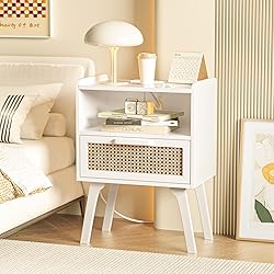 Lerliuo Rattan Nightstand with Charging