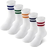 HONGTEYA Kids Socks for Girls Boys Soft Stretch Cotton Crew Seamless Athletic Socks School Uniform 4-12 Years 5 Packs