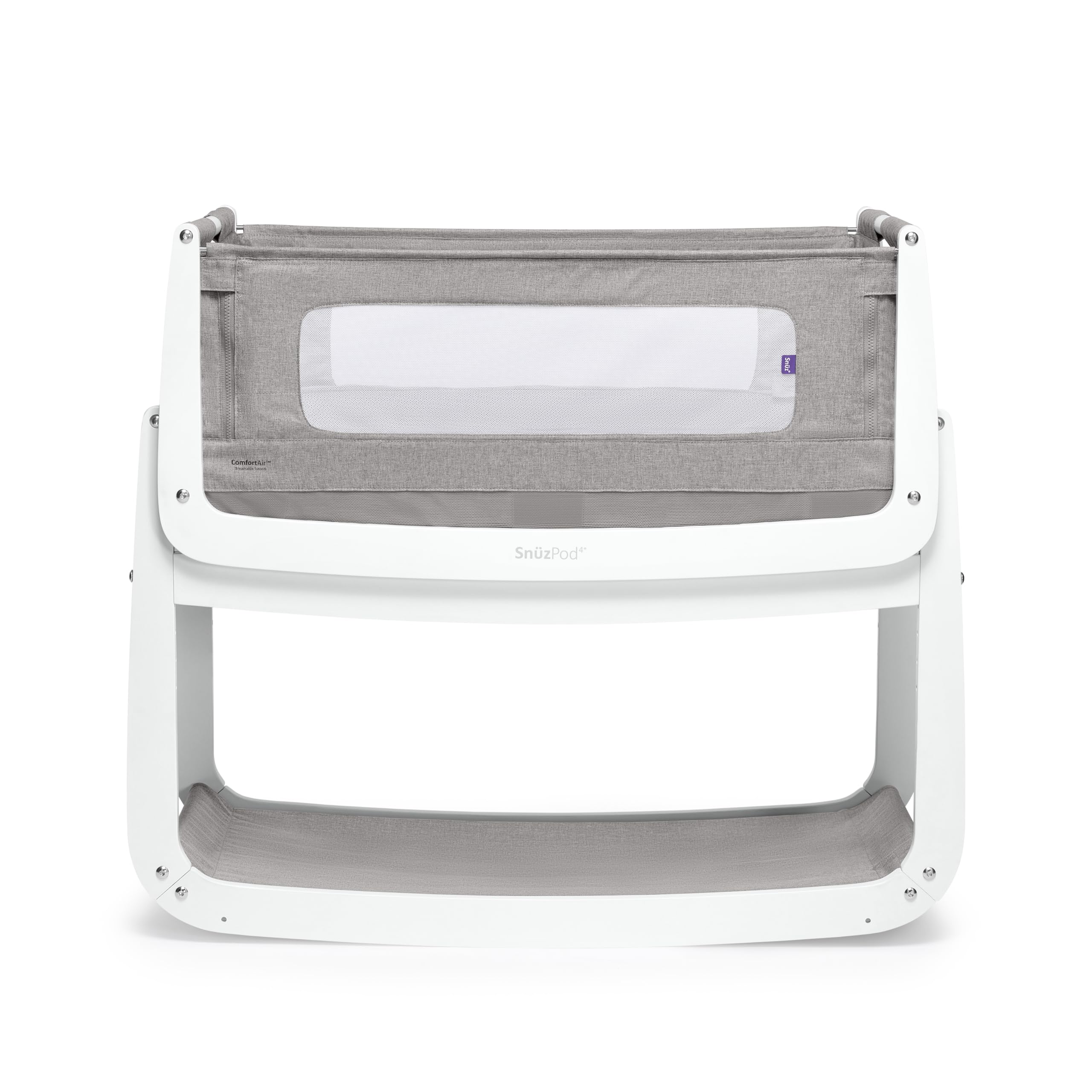 SnuzPod 4 Bedside Crib - Rocking Next to Me Crib with Lift off Bassinet, Lightweight Portable Baby Bed, Cot with Zip-Down Wall, 3D Breathable Mattress, 6 Height Settings and Comfort Incline Mode, Dusk