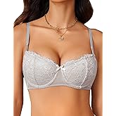 Avidlove Women's Sexy Lace Bra Sheer Balconette Underwire Unlined Everyday Bras Lingerie Light Grey