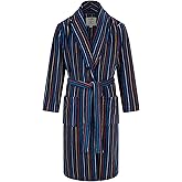 John Christian Men's Warm Fleece Robe, Navy with Multicolored Stripes