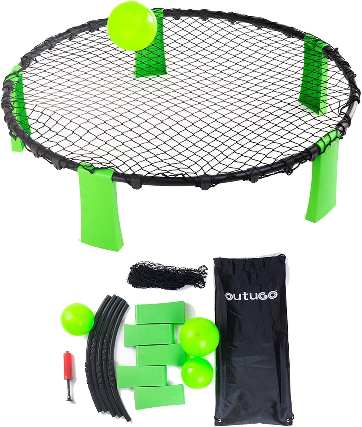 OUTUGO Beach Volleyball Spike Game Set -Includes 3 Balls,Net,Pump and Carry Bag-Outdoor Indoor Game for Teens,Family-Perfect for Yard,Lawn,Beach,Tailgate