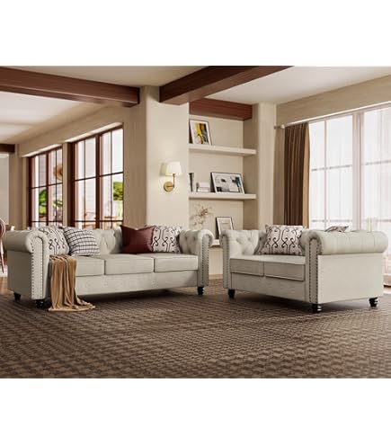 Amazon.com: acme Ragenardus Sofa w/5 Pillows, Fabric & Vintage Oak