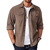 COOFANDY Men's Corduroy Button Down Shirts Jackets Casual Long Sleeve Shacket Lightweight Overshirts with Flap Pockets