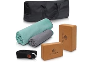YOGA DOOD Premium Yoga Starter Kit for Women and Men - Perfect for Home Workouts - Yoga Kit Includes Yoga Strap, Cork Blocks Set and Towels - Yoga Equipment Set for Beginners who Already Have a Yoga mat