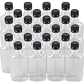 Pellah 375 ml (12.7 Oz.) Plastic Flask PET Clear Bottle For Beverage Liquor Sauce Juice Honey With Tamper Evident Seal(24 Pack) (Black Lids)