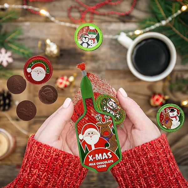 FRUIDLES CHRISTMAS X-MAS MILK CHOCOLATE SNACK IN MESH BAG CANDY, HOLIDAY TREATS, INDIVIDUALLY WRAPPED, KOSHER CERTIFIED DAIRY, 1.5OZ MESH BAG (4-PACK)