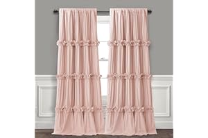 Homechoice Decor Thermal Insulated Blackout Window Curtains, 52" W x 96" L x 2 Panels, Boho Ruched Window Treatments with Butterfly Flowers, Rustic Rod Pocket Drapes for Room, Peach Pink (LQ-30)