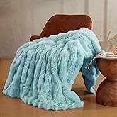 JELLYMONI Faux Fur Throw Blanket, Baby Blue Throw Blanket for Couch, Fuzzy Cozy Plush Bubble Bed Blanket, Thick and Warm Blanket, Throw (50" X 60")