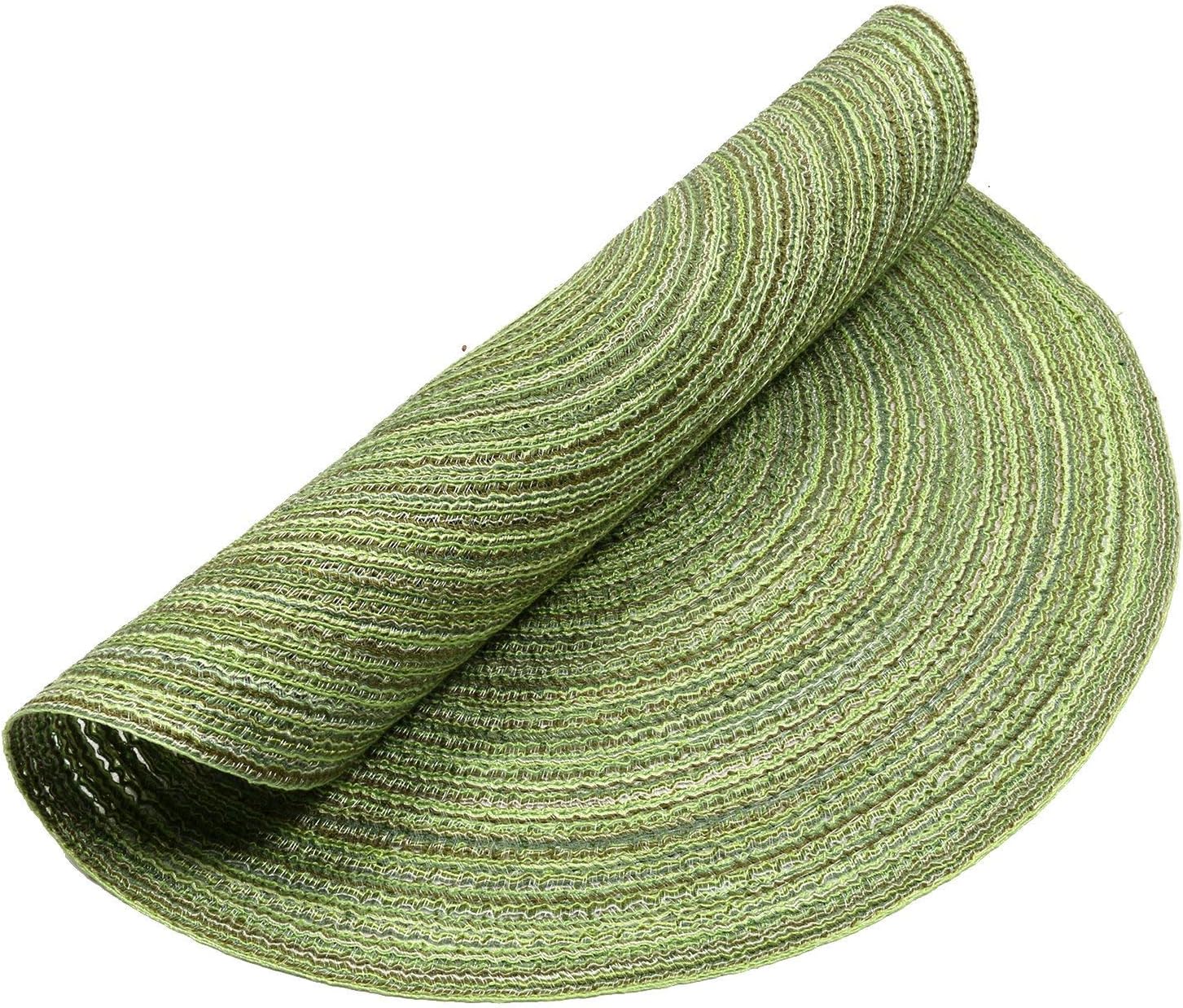 Pauwer 38cm/15inch Woven Round 6 Pieces Placemats Heat Insulation non slip Braided Cotton Dinner Table Mats Washable Place Mats for Home Party Wedding Restaurant (Green) - Image 4