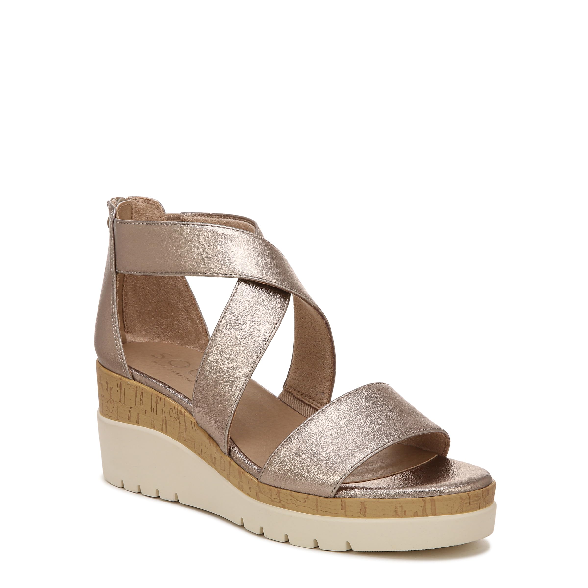 Naturalizer SOUL Women’s Goodtimes Crisscross Strappy Wedge Sandal Warm Silver Metallic 8M
