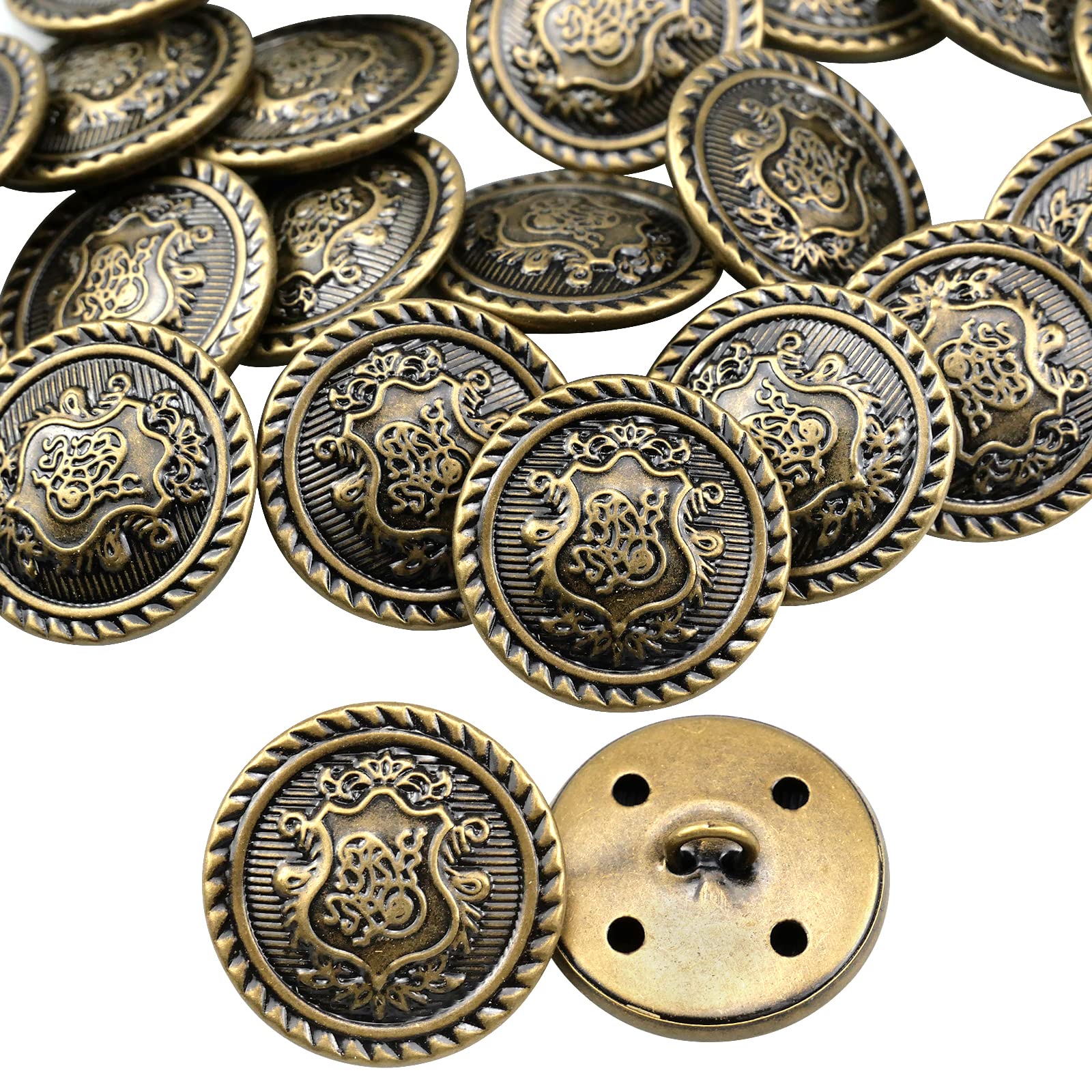 Milaosk 20 Pcs Metal Blazer Buttons, Coat & Jeans Fasteners, Antique Bronze Engraved, 25mm Large for Blazer, Suits & Uniforms