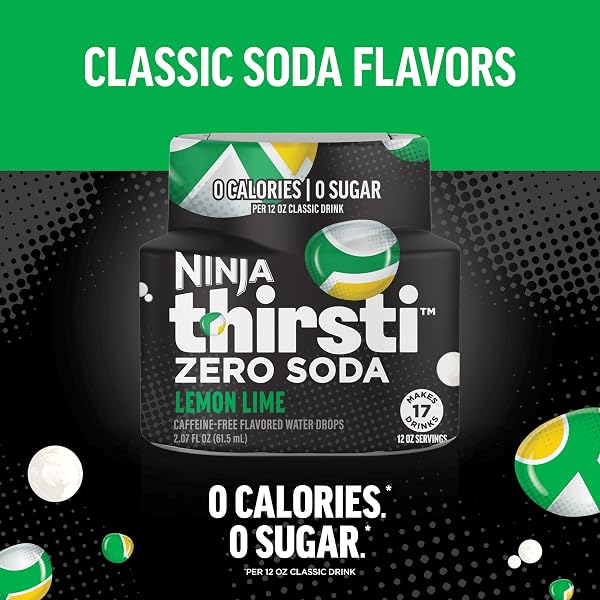 NINJA THIRSTI FLAVORED WATER DROPS, ZERO SODA LEMON LIME, CLASSIC SODA FLAVORS, SPARKLING OR STILL, ZERO CALORIES, ZERO SUGAR, MAKES 17, 12OZ DRINKS, 3 PACK, WCFLNLMAM