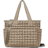 Yarnic Large Puffer Tote Bag for Women, Puffy Shoulder Handbag Quilted Tote Bag with 7 Pockets for Travel Work Gym