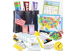 Gifts2U Pretend Play School Sets for Kids - With Teacher Bag, Whiteboard, Learning Clock, Educational Posters and Teaching Toy Supplies.