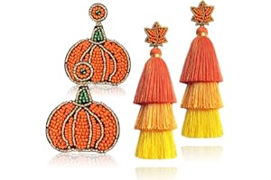 DoreenBow Halloween Earrings Spooky Ghost Pumpkin Beaded Earrings Handmade Beaded Fringe Drop Earrings