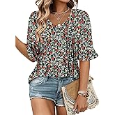 StunShow Womens Blouses Short Sleeve Summer Shirts Tunic Tops for Women Floral Women Tops Dressy Casual