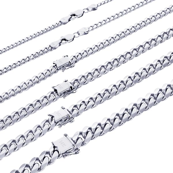 Nuragold 10K Real White Gold Solid Miami Cuban Link Chain Necklace