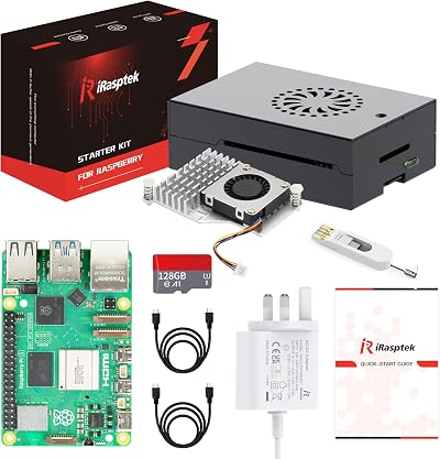 iRasptek Starter Kit Raspberry Pi 5 8GB 128GB OS Bookworm Aluminum Case