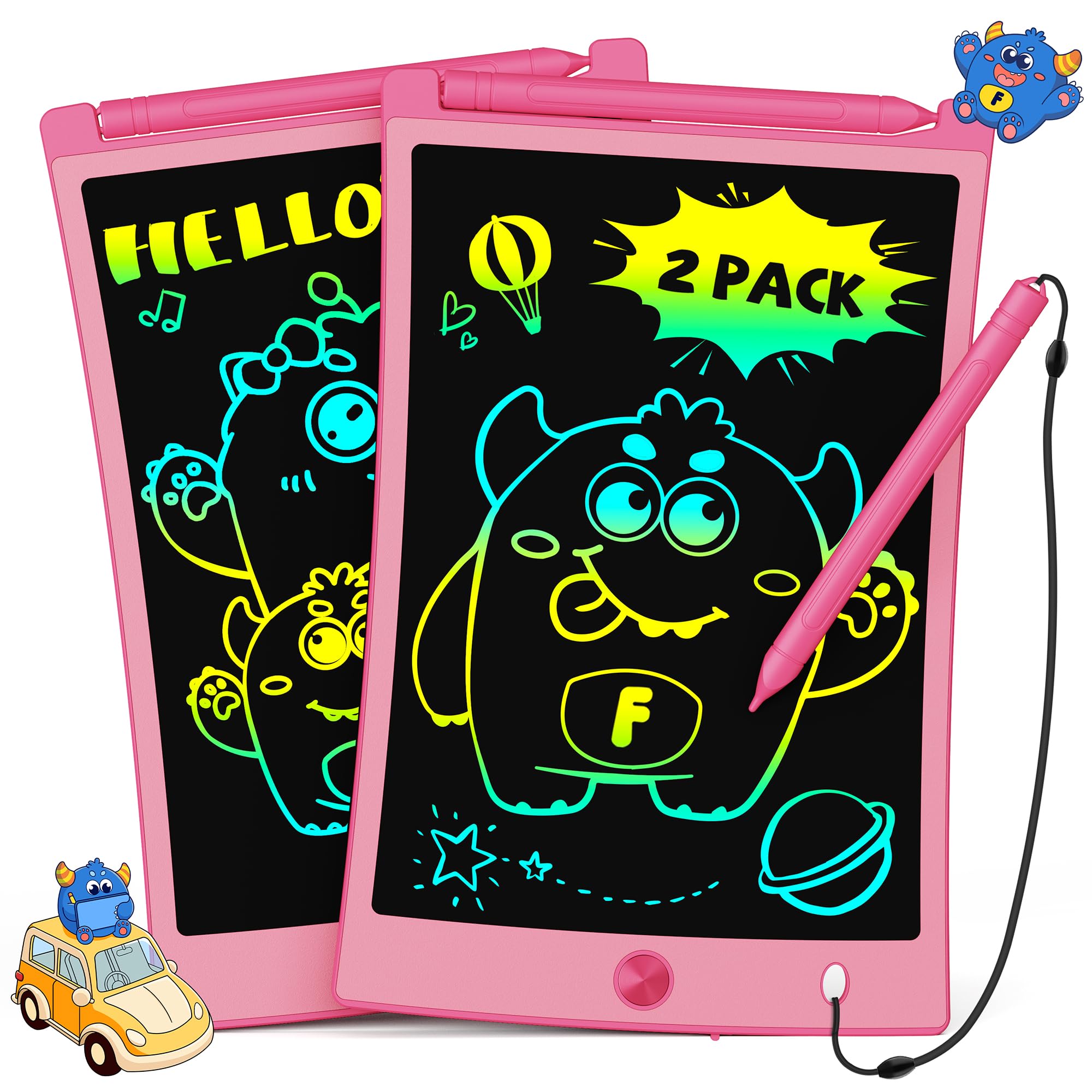 TEKFUN 2 Pack LCD Writing Tablet, 8.5inch Colorful Drawing Tablet for Kids, Erasable Writing Drawing Board with 4 Stylus, Learning Toys Gifts for 3 4 5 6 7 Years Old Boys Girls Toddlers (2*Pink) — image 1