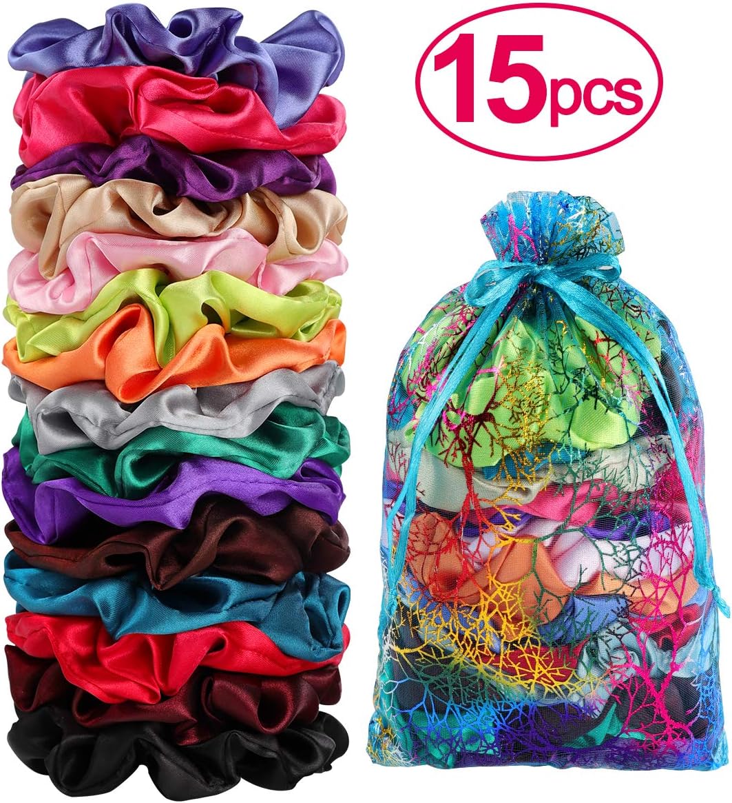 Magigift 15 Pcs Hair Scrunchies Satin Elastic Hair Bands Scrunchy Hair Ties Ropes Scrunchie for Women or Girls Hair Accessories - 15 Assorted Colors Scrunchies
