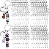 Tondiamo 120 Pcs Beadable Keychain Bars Bulk Beaded Blank DIY Metal Detachable Key Chain Making Beads for Pendant DIY Craft Jewelry Making Gift Accessories(Silver)