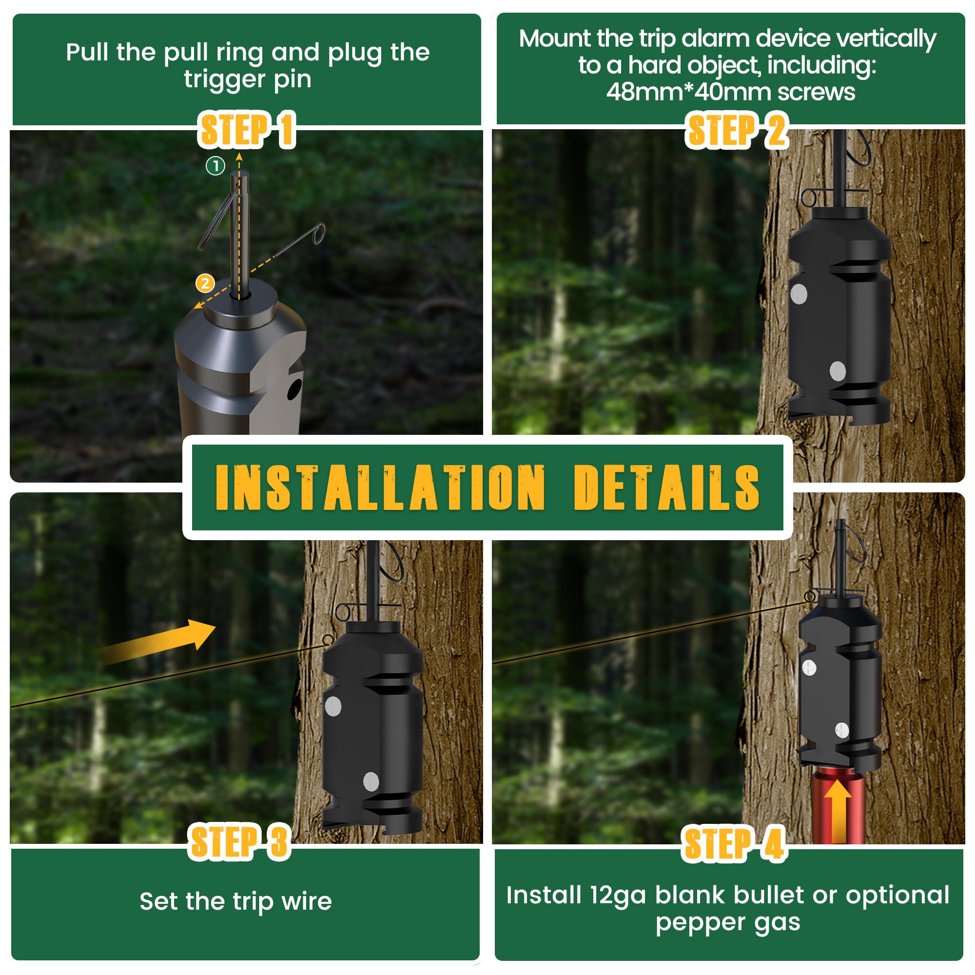 Perimeter Trip Alarm, 12 Gauge Outdoor Camping Trip Wire Alarm Device, Early Warning Security System for Camping and Property Safety/Bear Deterrent (1 Pack)