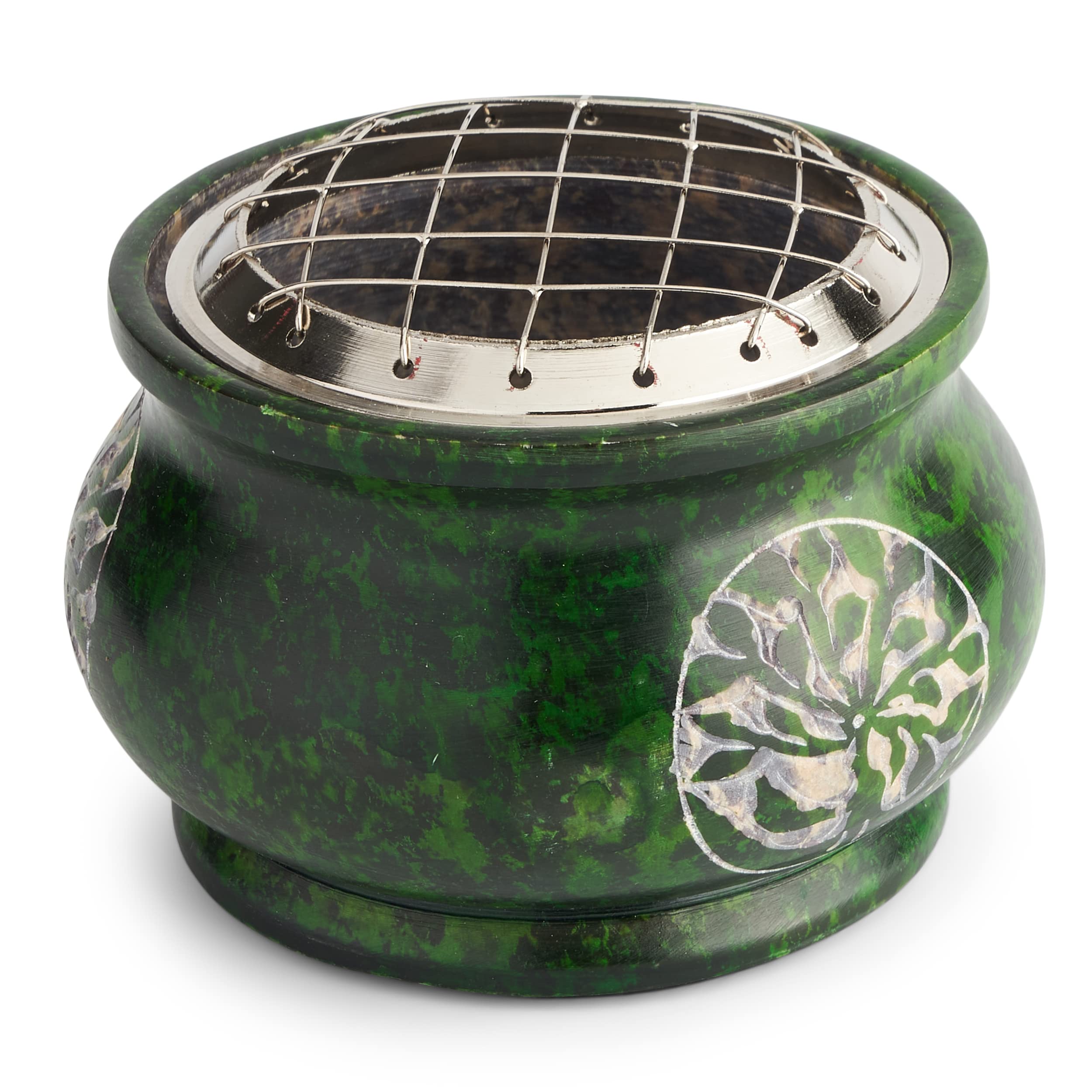 NKlaus Ø7,5cm incense burner tree of life soapstone green incense burner for incense 39164