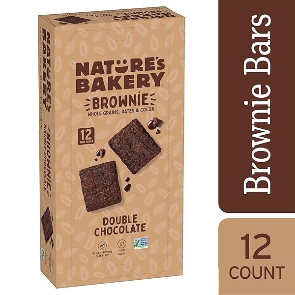 NATURE’S BAKERY DOUBLE CHOCOLATE BROWNIE BARS, WHOLE GRAINS, DATES, AND COCOA, PLANT BASED, DAIRY-FREE, SNACK BAR, 1 BOX WITH 12 TWIN PACKS (12 TWIN PACKS)