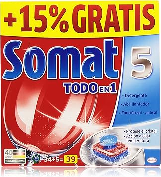 Pack de 2] SOMAT Lavavajillas Pastillas Todo en 1 Caja 35 lavados: Amazon.es: Salud y cuidado personal