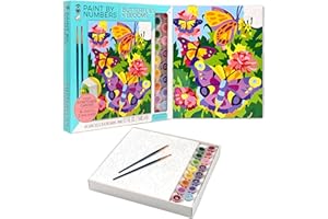 Bright Stripes iHeartArt Paint by Numbers Kit for Kids Ages 8+ | Butterflies + Blooms Theme |Art Set with Framed Canvas, 16 Paints & 2 Brushes |DIY Painting Activity Gift for Beginners & Young Artists