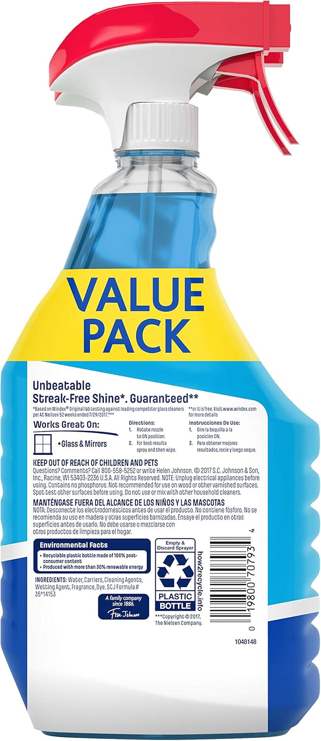 Windex Glass and Window Cleaner Spray Bottle, Original Blue, 23 fl oz - Pack of 2: Health & Personal Care