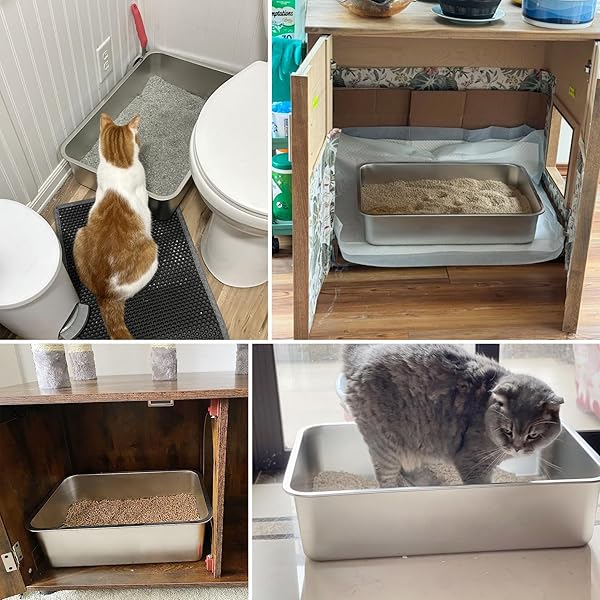 FUTAM STAINLESS STEEL LITTER BOX, 23.6“X15.7″X6″ DEEP STAINLESS STEEL CAT LITTER BOX EXTRA LARGE, XL METAL LITTERBOX FOR BIG CATS WITH HIGH SIDES, NON STICK SURFACE, EASY TO CLEAN