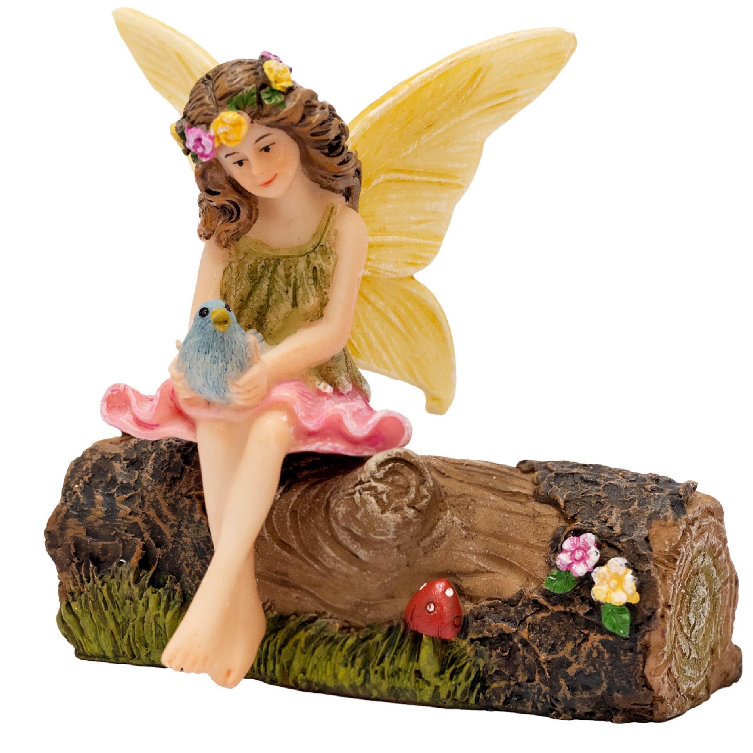 PRETMANNS Fairy Garden Fairies – Cute Accessories for Indoor or Outdoor Miniature Garden – Figurine Vicky on Log – 2 Items