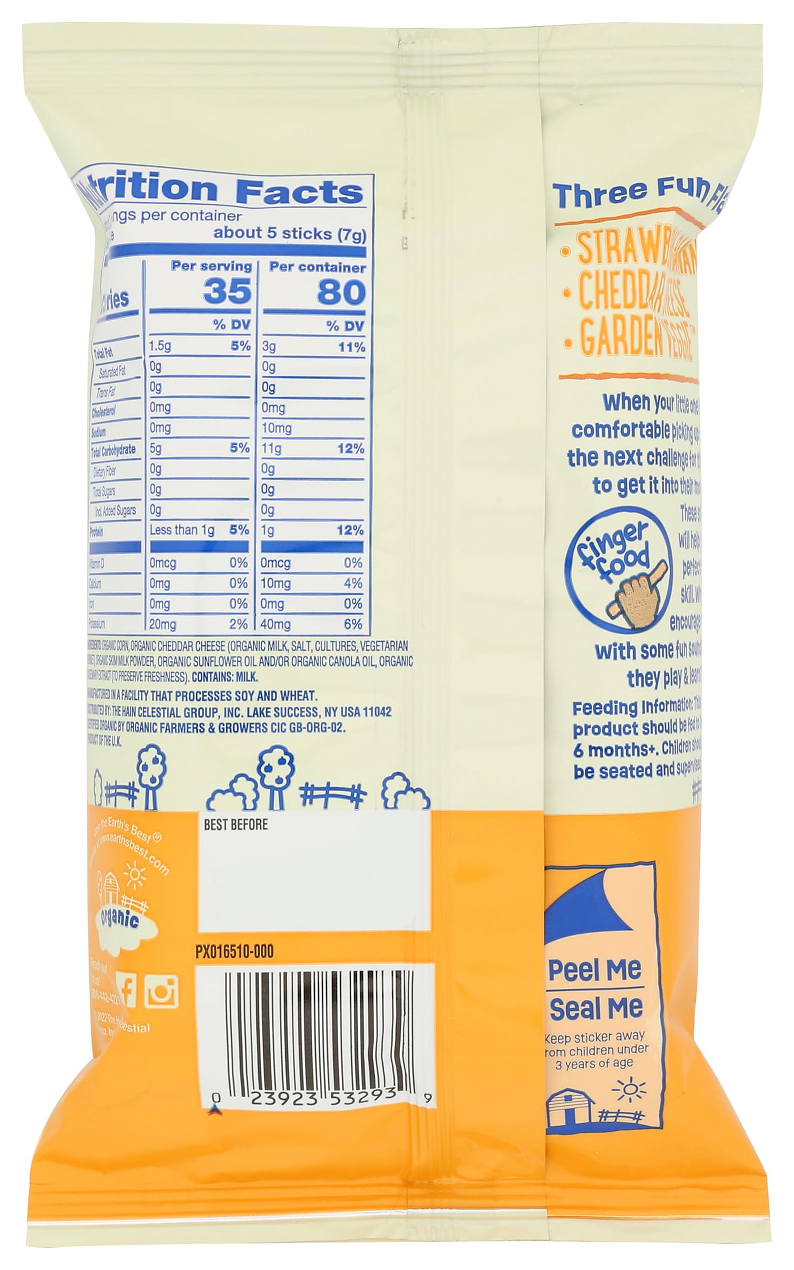 Earths Best Organic Cheddar Cheese Crunchy Sticks, 0.56 Oz