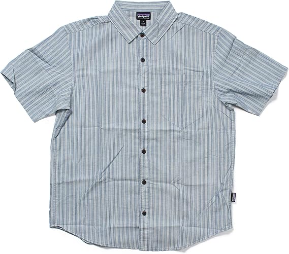 Amazon パタゴニア メンズ 半袖 シャツ Organic Cotton Slub Poplin Shirt Lサイズ Combed Stripe Superior Blue 並行輸入品 シャツ 通販