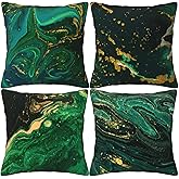 LOHDALOLF Emerald Green Gold Throw Pillow Covers 18x18 inch Set of 4 Abstract Pillow Cases Modern Decorative Cushion Covers for Sofa Couch