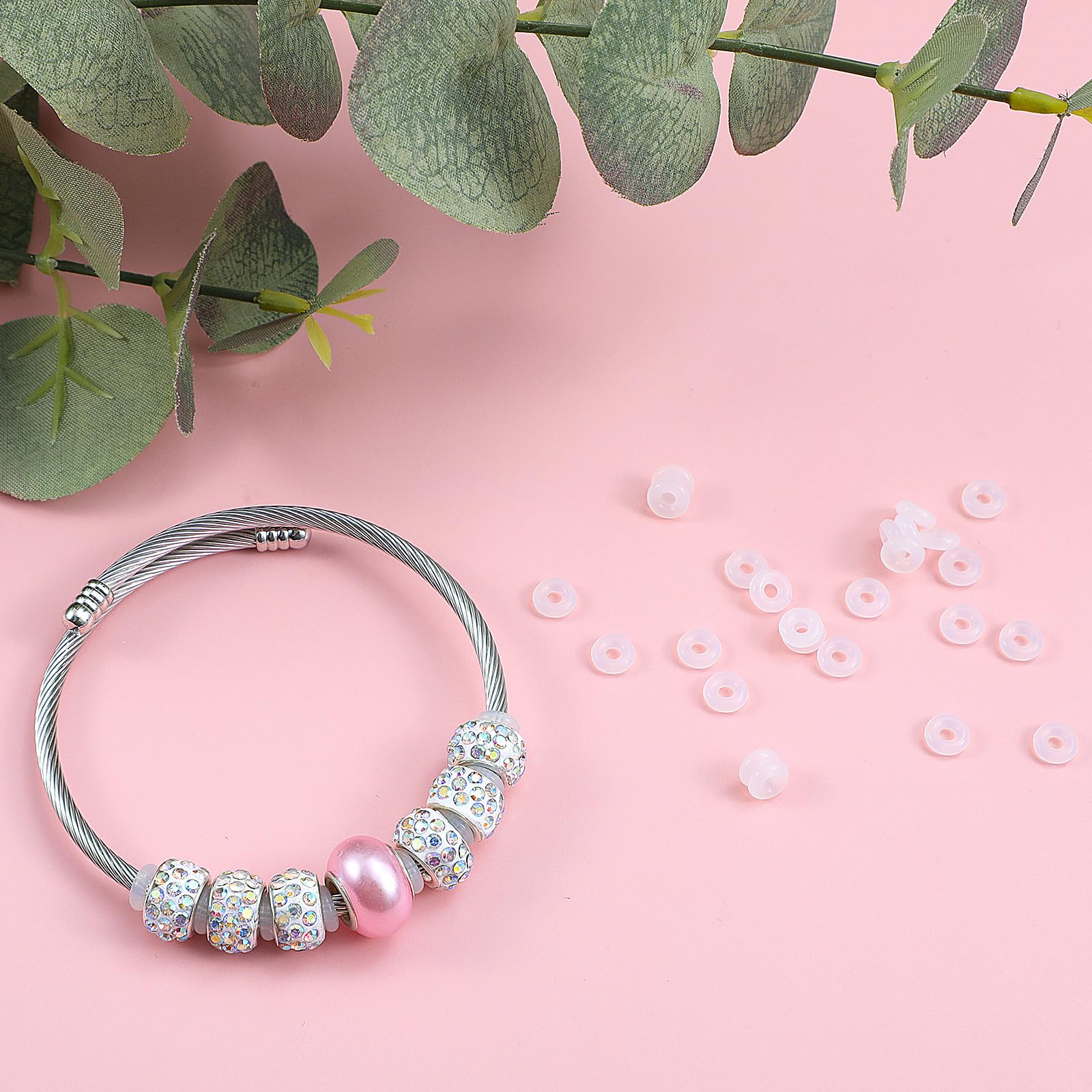 300Pcs O Rings Silicone Spacers, Bead Rubber Stopper for Jewelry Making, Antiskid Locating O Rings Silicone Stopper Spacers, Clear Rubber Spacer Beads Ring for DIY Jewelry Bracelet Necklace Charm